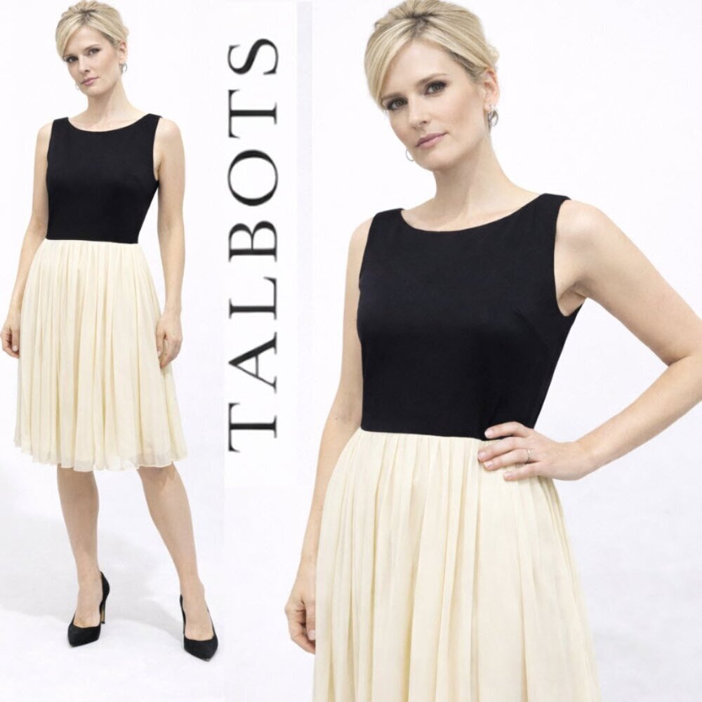 Talbots Black and Cream wool flowy Dress size 4